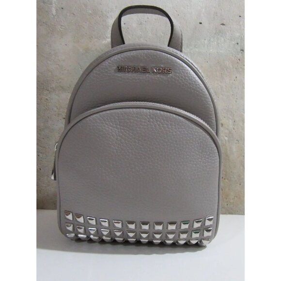 Michael Kors Abbey XS X-Small Pebbled Leather Studded Backpack Pearl Grey NWT - Picture 1 of 8